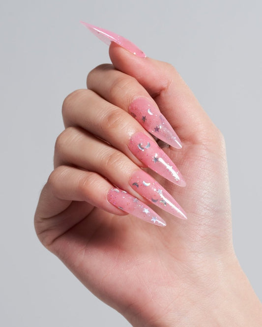 Shattering Stars / Long Stiletto — Handmade Nails - kosbling-kb-design-reference