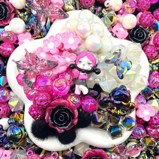 special pink ‐ 2種類のspパーツ&Lサイズ花、2種類の蝶々、ふわふわビーズ＆二種類高品質レジンビーズ - A57 - kosbling - beads
