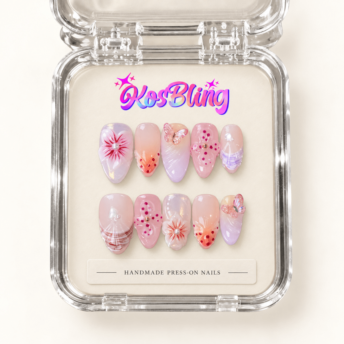 Tropical Blooms — Handmade 3D Press-On Nails - kosbling-kb-handmade-3d-nails
