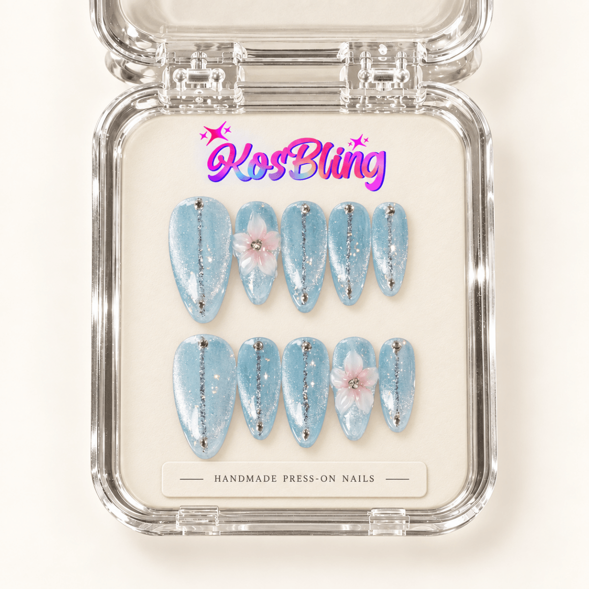Water Blossom — Handmade 3D Press-On Nails - kosbling-kb-handmade-3d-nails