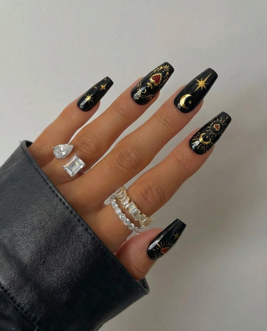 Witch Symbol / Black Coffin — Handmade Nails - kosbling-kb-design-reference