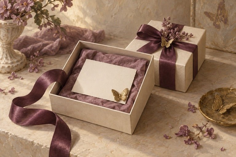 Ivory and plum gift packaging design inspiration
